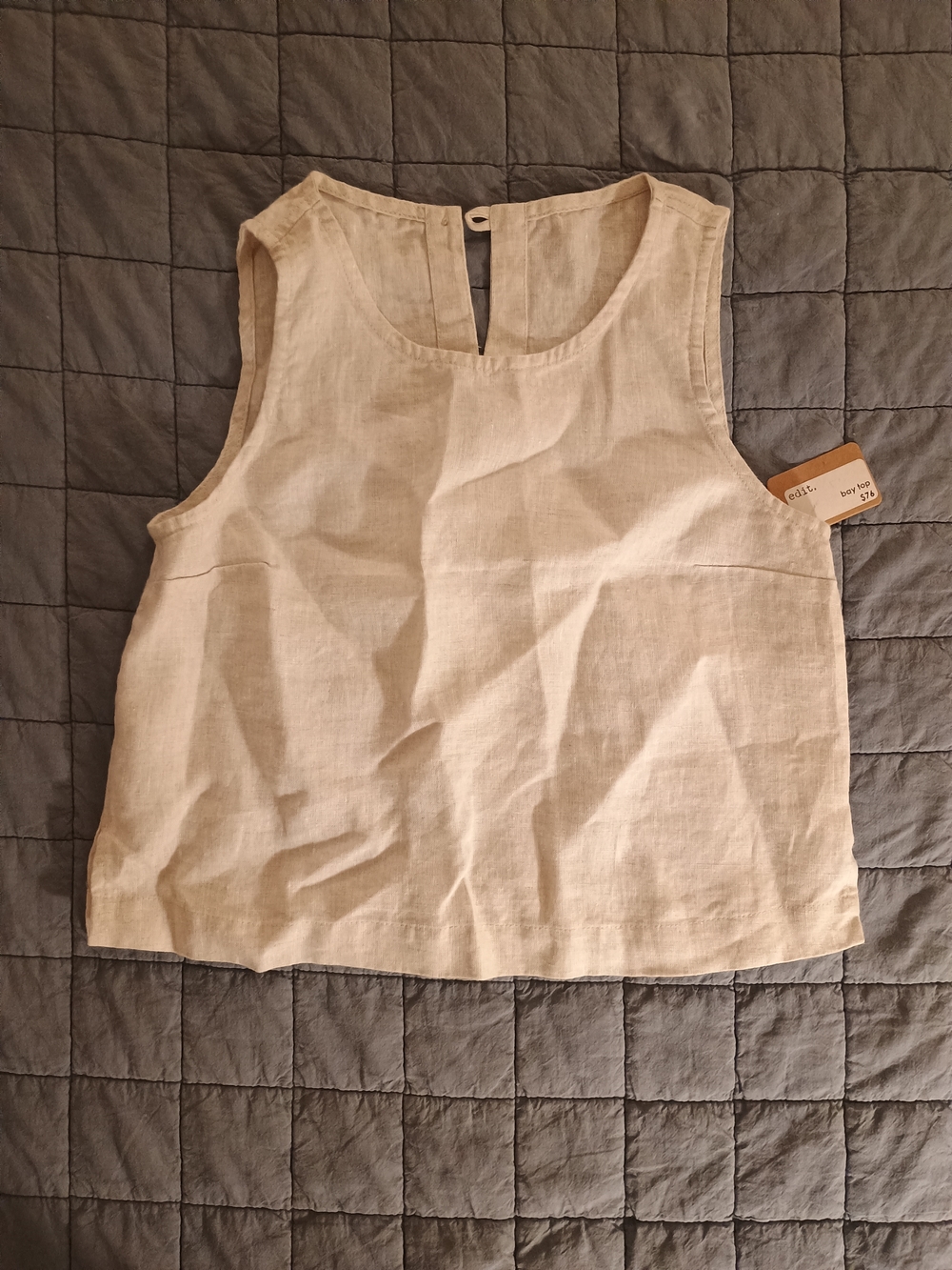 notPERFECTLINEN Natural Linen Sleeveless Tank Bay Crop Top